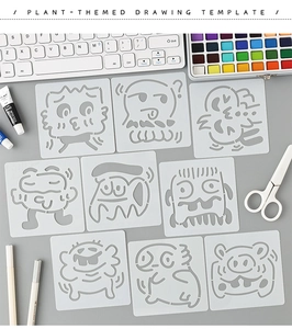 Detail of nine cartoon expression stencils for DIY drawing and journal decoration