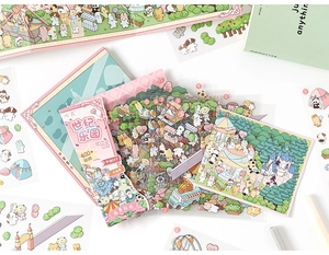 Detailed view of DIY stickers set with over 400 pieces and colorful background cards