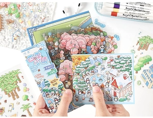 Detailed view of 400pcs 3D scene stickers featuring Four Seasons Town themes for DIY art