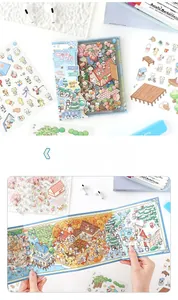 Detail showing DIY Four Seasons Town scenery sticker roll with over 400 pieces