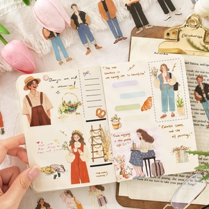 Japanese style PET sticker book with floral and food illustrations for journaling