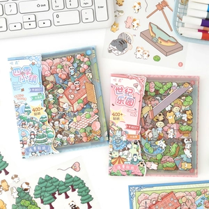 Kawaii Scenery Stickers PET Waterproof DIY Scrapbooking Decoration Kids Cute Cartoon Characters Buildings Background Cards