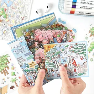 3D DIY sticker set with 400+ pieces and seasonal landscape background cards