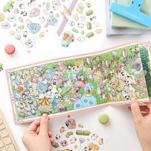 Cartoon theme sticker set featuring foldable theme park background card and creative decals