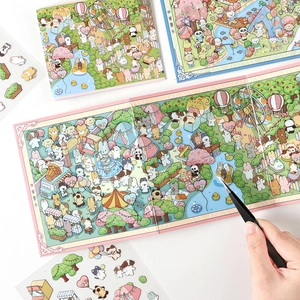 3D cartoon amusement park DIY sticker set with background cards for kids creative play