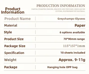 Detailed product specifications for vintage lace hollow stickers in OPP packaging