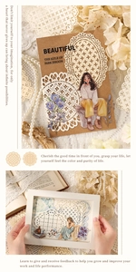 Macro detail of delicate vintage hollow lace paper stickers for DIY scrapbooking scrap craft
