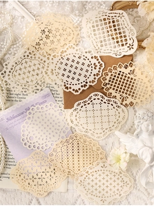 Detailed view of 10pcs vintage lace hollow decorative paper stickers for journaling