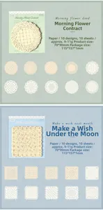 Detail of vintage hollow lace stickers with circular and square patterns for journaling