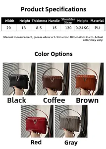 Detailed size chart and dimensions for the embossed PU leather crossbody bag