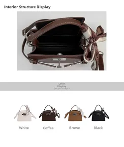 Détails du compartiment interne et affichage de sacs en cuir grainé multicolores