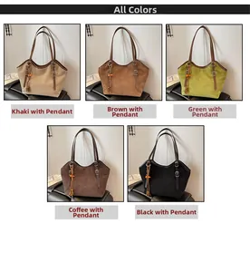 Collage of large vintage tote bags in five colors with beaded tassel and adjustable straps