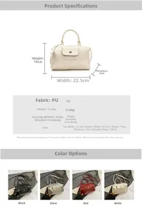 Detailed size chart and specifications for the Boston style faux leather handbag