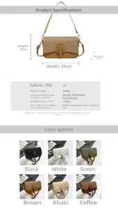 Detailed dimension guide and color options for the vintage patchwork crossbody bag
