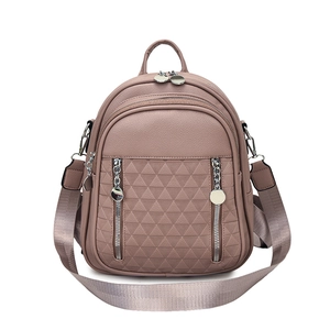 Zaino alla moda grigio-rosa con motivo a triangoli goffrato e ampia tracolla