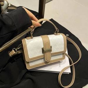 Women Crossbody Bag PU Leather Geometric Embossed Contrast Color Handbag Retro Small Square Bag Shoulder Purse