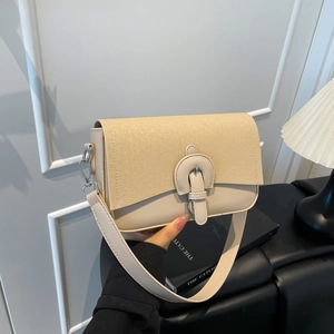 Vintage Women PU Leather Underarm Bag Spliced Weaving Texture Shoulder Bag Small Crossbody Square Bag With Horseshoe Buckle