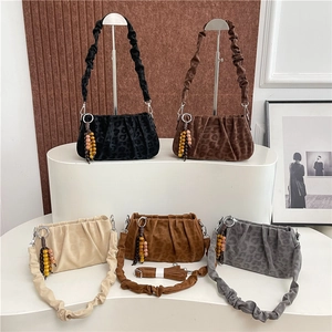 Retro leopard print cloud shoulder bags in multiple colors with wooden bead tassels