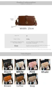 Detailed size guide and parameters for the PU leather saddle shoulder bag with dimensions