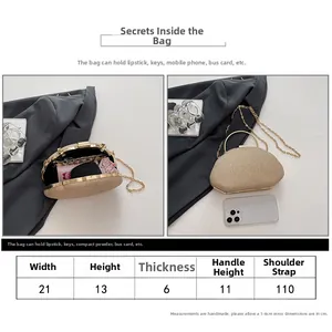Detailed size guide and interior capacity view of glitter gold evening clutch bag