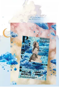 Detail of dream clouds PET stickers with character illustrations and poetic phrases
