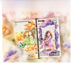 Detail showing dreamy PET stickers with clouds and butterflies in a 6-ring binder notebook