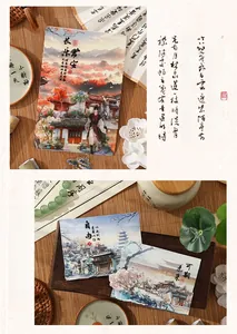 Detail of traditional Chinese art stickers with Hanfu characters and classical garden motifs