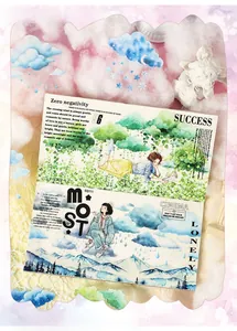 Macro shot of Dreamy Clouds PET stickers featuring moon and stars for scrapbooking