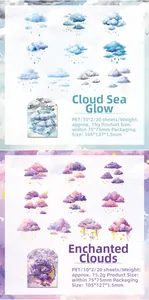 Detailed view of dreamy cloud PET stickers set for scrapbooking with 20 pieces