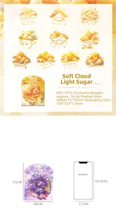 Detailed view of 20 pieces PET cloud stickers with iPhone 12 size comparison and packaging