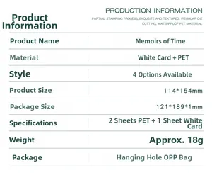 Detailed technical specification table for 3D waterproof stickers with product dimensions