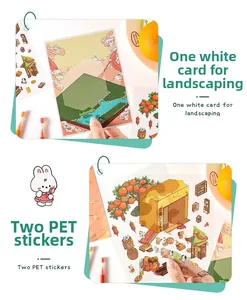 DIY miniature scene sticker kit with one white card and two PET stickers for scrapbooking