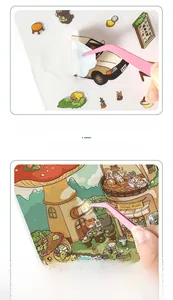 Close-up of DIY cartoon 3D scene stickers with double-layer white ink process details