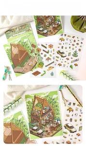 Close-up of Panda Tea House 3D stickers with transparent PET textures and paper cards