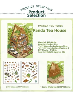 Detail view of Panda Tea House DIY scene sticker set with PET stickers and background card
