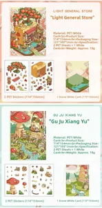 Detail of DIY 3D miniature scene stickers with PET material and cardboard background