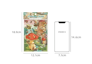 Mushroom Street 3D sticker pack size comparison with iPhone silhouette for scale reference