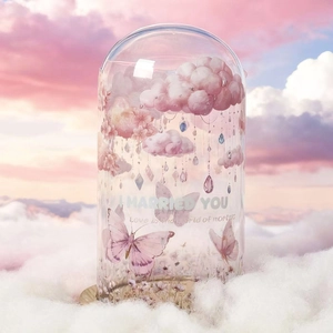Romantic PET cloud stickers set with butterflies and crystals in dreamlike glass dome