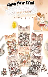 Detailed view of Cute Paw Club PET stickers featuring diverse cat themes and patterns