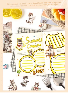 Detailed view of 20pcs cute cat-themed waterproof stickers for journaling decoration