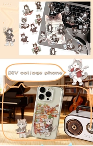Detailed view of DIY cartoon cat stickers used for decorating mobile phone cases