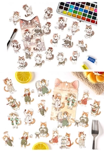 Detail of two 20pcs cute cartoon cat sticker sets for DIY journals and phone case decor