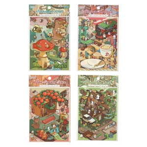 DIY miniature scene sticker set including Mushroom Street and Panda Tea themes