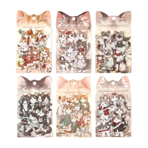 Cute cartoon cat sticker sets with six different themes for DIY journaling and decoration