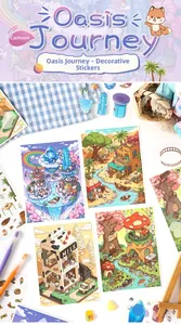 Oasis Journey 3D creative scene stickers featuring cloud islands and desert shops