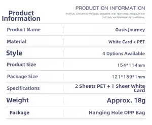 Detailed specifications of Oasis Journey 3-sheet stationery set with PET and gold stamping