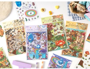Detail of Oasis Journey 3D stickers showing creative themes and artistic scrapbooking scenes