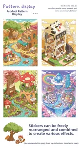 Detailed views of 3D creative oasis and cartoon architecture stickers for children