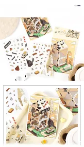 Macro shot of 3pcs Oasis Journey creative 3D stickers with cute milk box themed illustrations