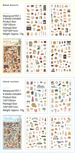 Detailansicht wasserfester PET-Sticker mit Back- und Inselurlaubs-Themen für Planer